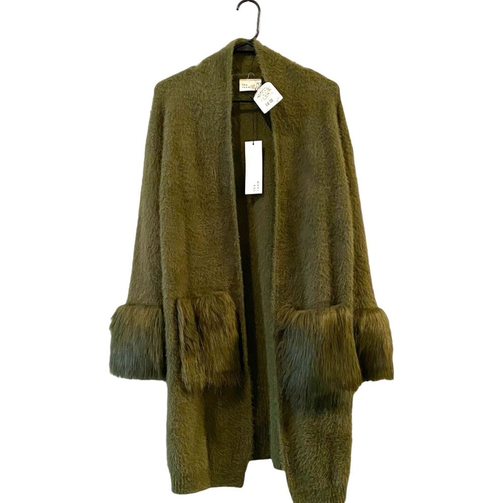 the room Teddy Faux Fur Shearling Green Cardigan M/L